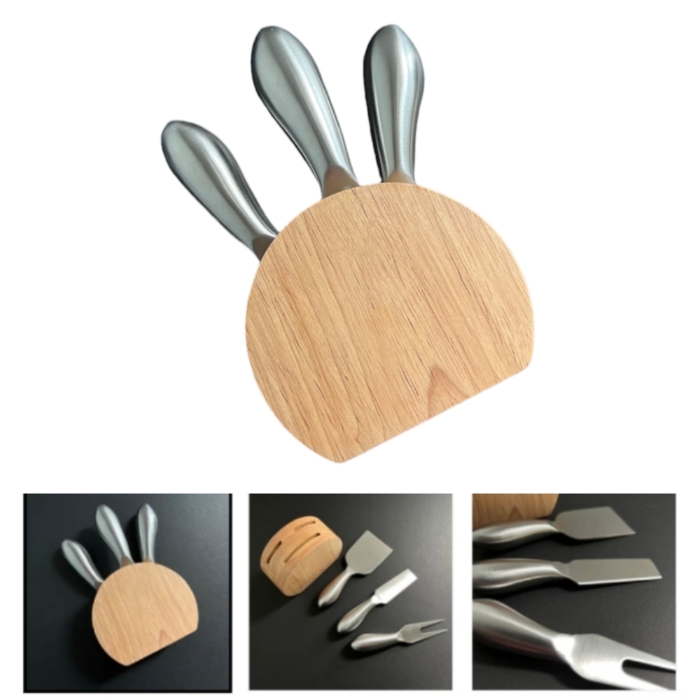 Cheese Knife & Wooden Block Set Initialed "W"